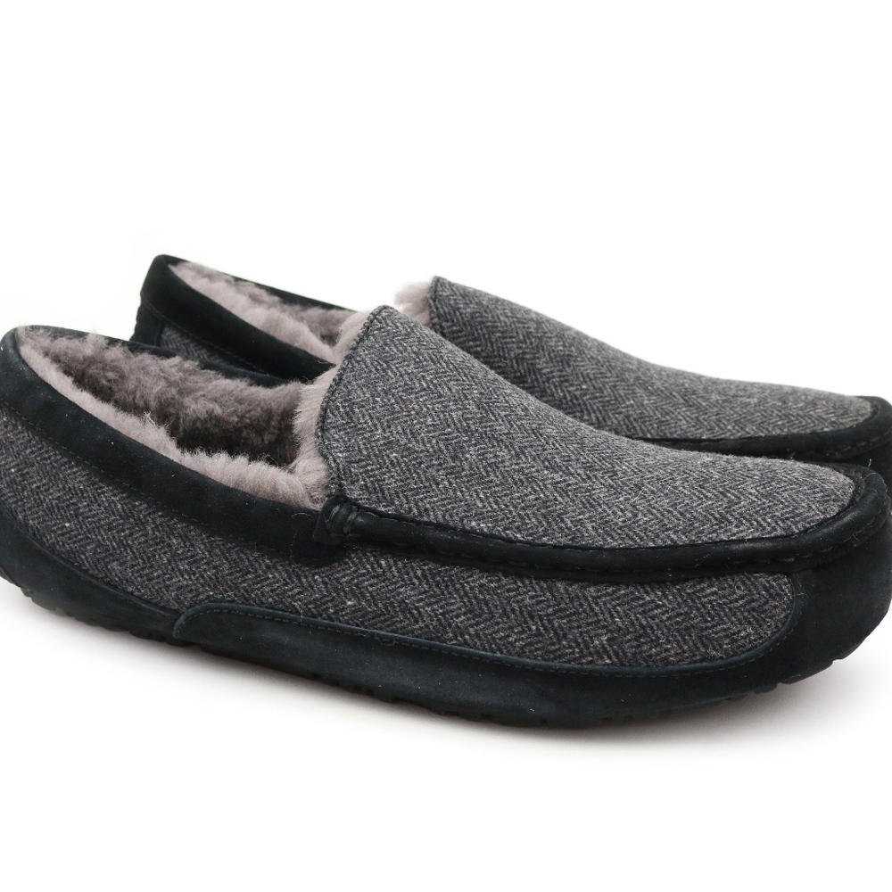 UGG Ascot Tweed Black Woolrich Sheepskin Moccasin